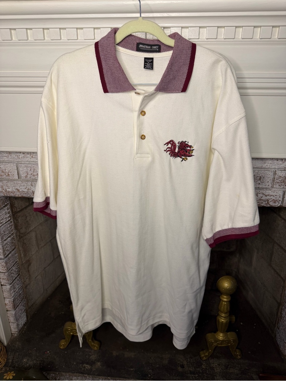 Vintage Cream Polo with Maroon Trim and Embroidered Gamecock 100% cotton